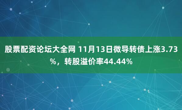 股票配资论坛大全网 11月13日微导转债上涨3.73%，转股溢价率44.44%