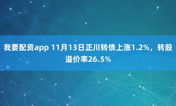 我要配资app 11月13日正川转债上涨1.2%，转股溢价率26.5%